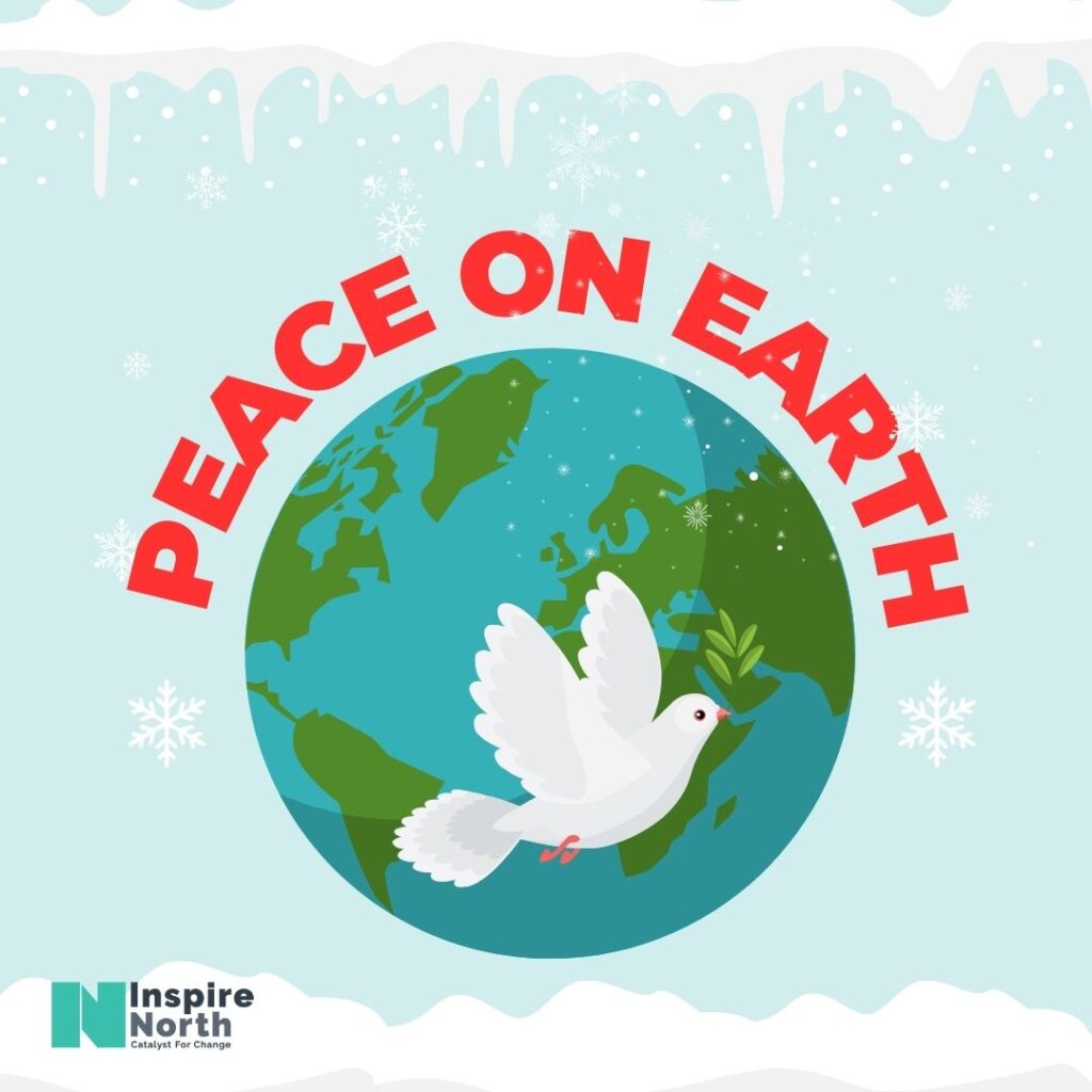 An image of the Earth and a dove of peace.